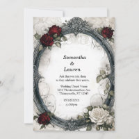 Watercolor Red Roses Framed Goth Wedding