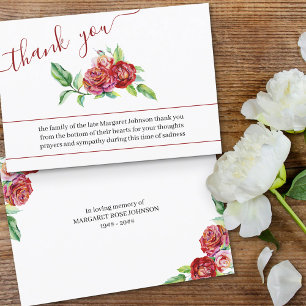 Watercolor Red Roses Funeral Thank You Card