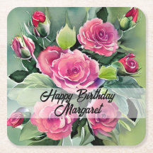 Watercolor Red Roses Happy Birthday