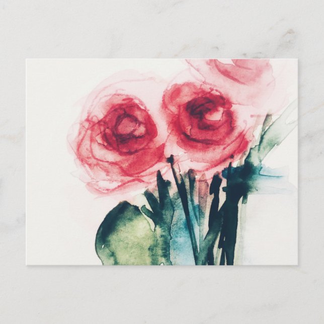 Watercolor Red Roses Postcard (Front)