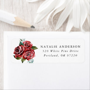 Watercolor Red Roses Return Address Label