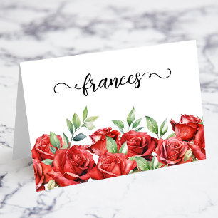 Watercolor Red Roses Script Name Place Cards