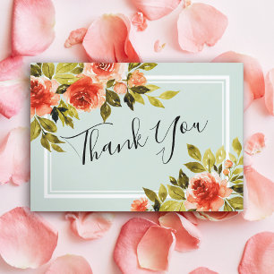 Watercolor Red Roses Wedding Thank You Card