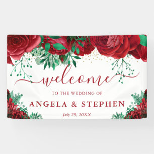 Watercolor Red Roses Wedding Welcome Banner
