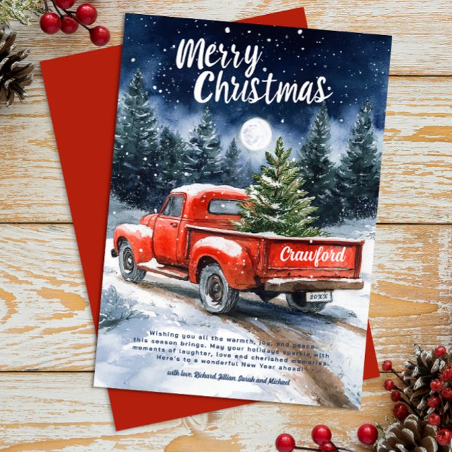 Watercolor Red Truck Christmas Cards (Fun Country Christmas Card)