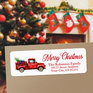 Watercolor Red Truck Christmas Return Address Return Address Label