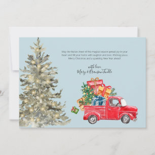 Watercolor Red Truck with Gifts and Christmas Tree Holiday Card