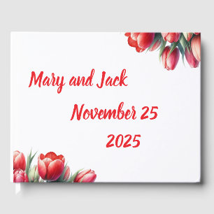 Watercolor red tulip wedding Foil Guestbook