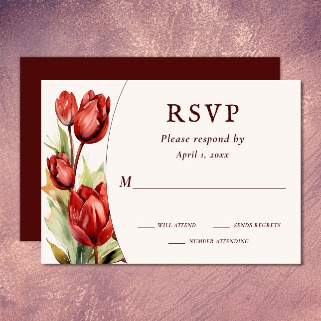 Watercolor Red Tulips Spring Floral Wedding RSVP Card (Watercolor Red Tulips Spring Floral Wedding RSVP Card)