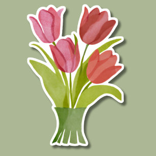 Watercolor Red Tulips Waterproof