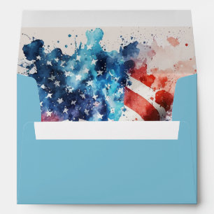 Watercolor Red White and Blue July 4th Patriotic Envelope