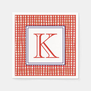 Watercolor Red White & Blue Gingham Monogram Napkin