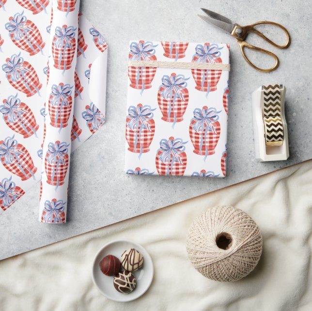 Watercolor Red White & Blue Patriotic Ginger Jar Wrapping Paper (Crafts)