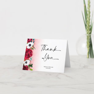 Watercolor Red White floral Thank You Card