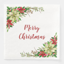 Watercolor Red White Poinsettia Floral Christmas