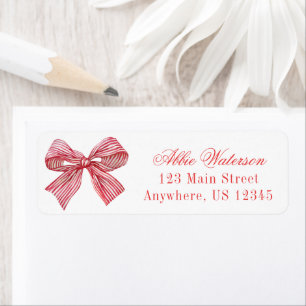 Watercolor Red & White Striped Bow Return Address Label