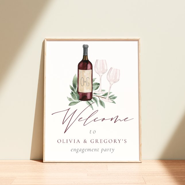 Watercolor Red Wine Botanical Event Welcome Sign (Creator Uploaded)