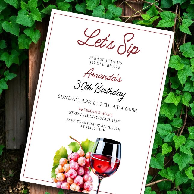 Watercolor Red Wine Grapes 30th Birthday Invitation (Creator Uploaded)