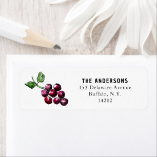 Watercolor Red Wine Grapes Return Address Label