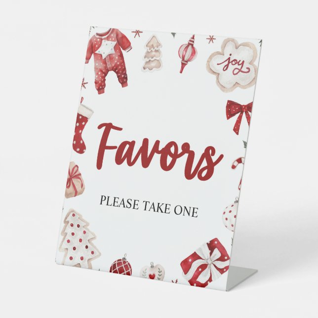Watercolor Red Winter Cute Christmas Favours Sign (Front)