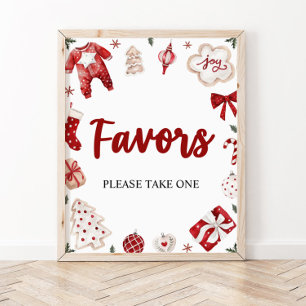 Watercolor Red Winter Cute Christmas Favours Sign