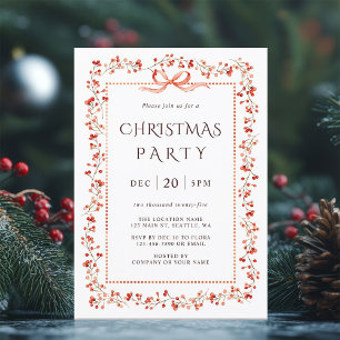 Watercolor Red Winterberry Frame Christmas Party  Invitation
