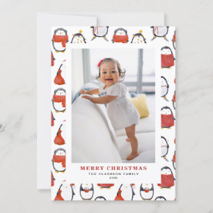 Watercolor Red Winterberry Photo Merry Christmas Holiday Card