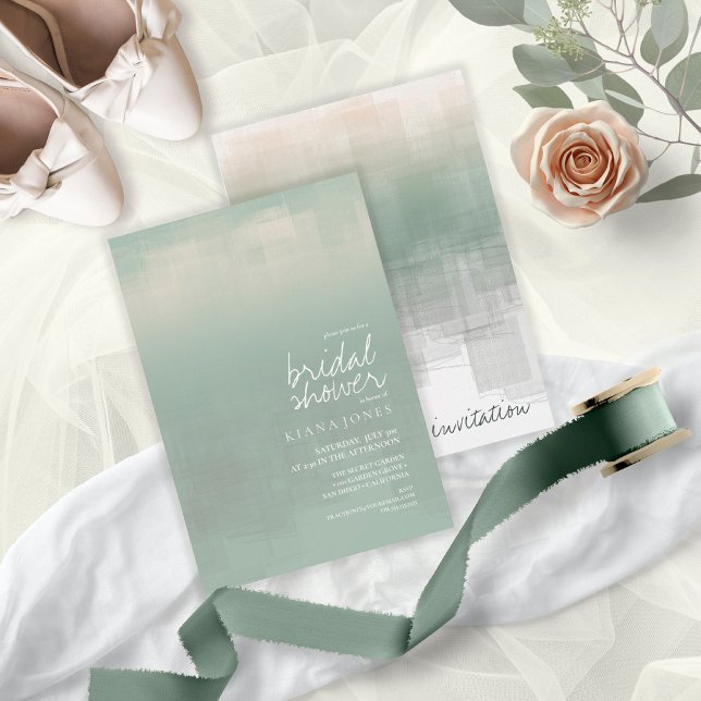 Watercolor Reflection Bridal Shower Sage ID774 Invitation (Front/Back In Situ)