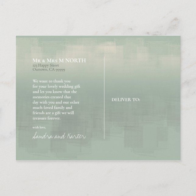 Watercolor Reflections Thank You Sage ID774 Postcard (Back)