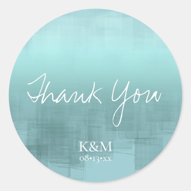 Watercolor Reflections Thank You Teal ID774 Classic Round Sticker (Front)
