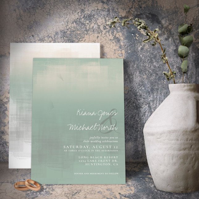 Watercolor Reflections Wedding Sage ID774 Invitation (Creator Uploaded)