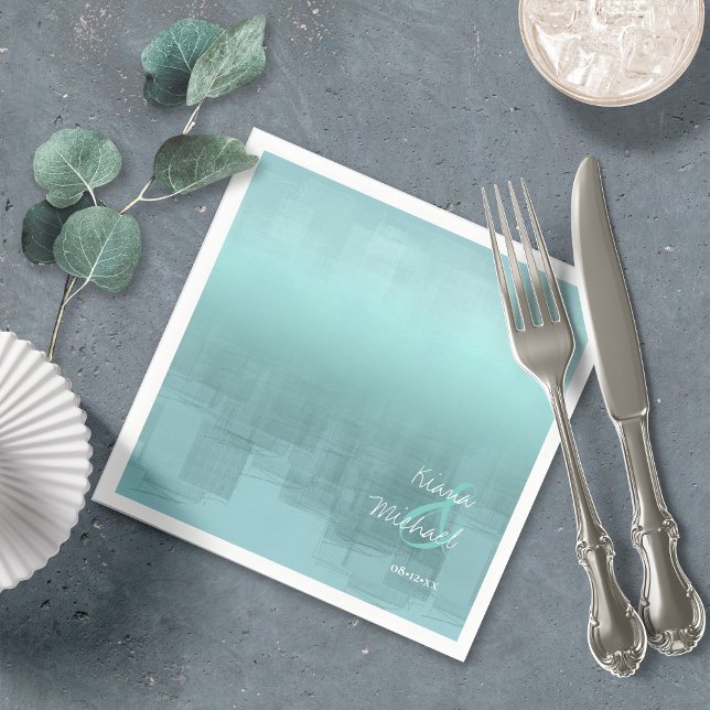 Watercolor Reflections Wedding Teal ID774 Napkin (Creator Uploaded)
