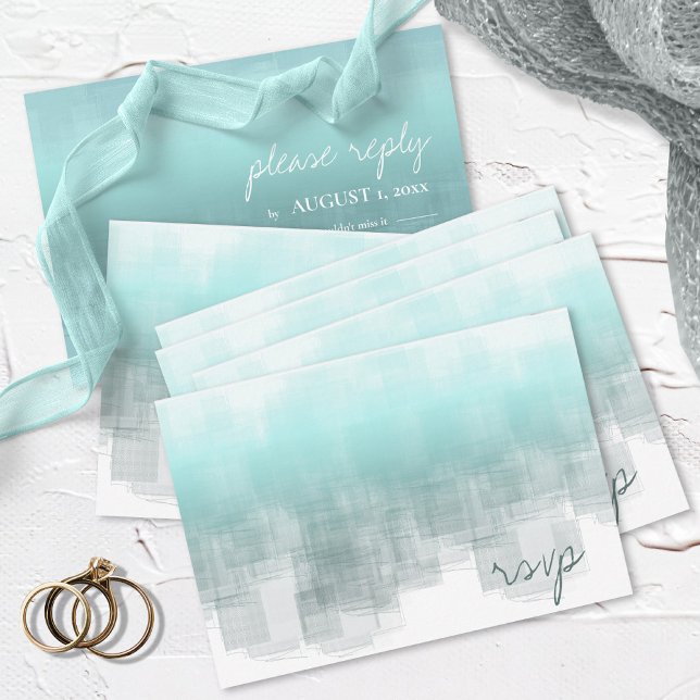Watercolor Reflections Wedding Teal ID774 RSVP Card (Creator Uploaded)