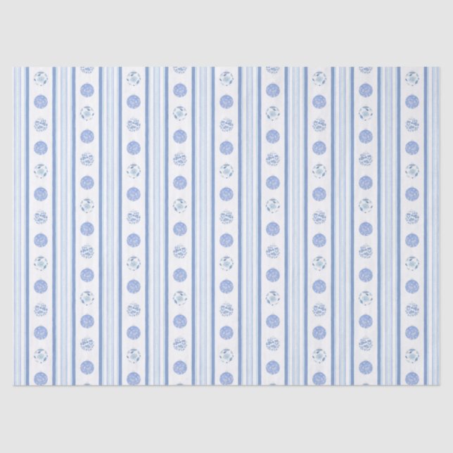 Watercolor Regency Stripes Blue & White Christmas Tissue Paper (Front)