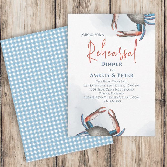 Watercolor Rehearsal Dinner Blue Crab Nautical Sea Invitation (Creator Uploaded)