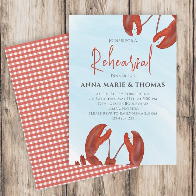 Watercolor Rehearsal Dinner Red Lobster Coastal Invitation (Creator Uploaded)