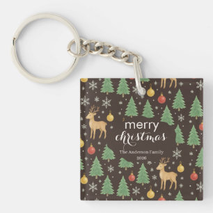 Watercolor Reindeer & Christmas Tree -  Key Ring