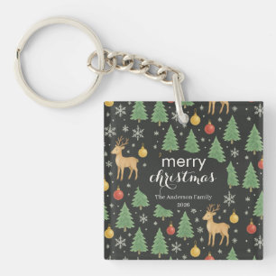 Watercolor Reindeer & Christmas Tree - Key Ring