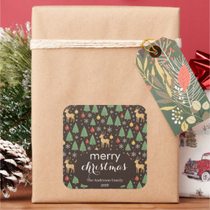 Watercolor Reindeer & Christmas Tree - Square Sticker