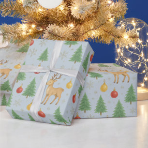 Watercolor Reindeer & Christmas Tree - Wrapping Paper