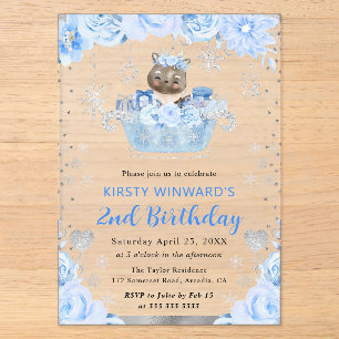 Watercolor Reindeer Floral 2nd Birthday Acrylic Invitations
