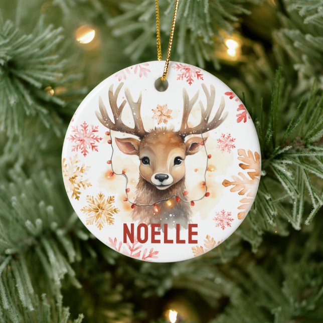 Watercolor Reindeer Personalised Ornament (Tree)