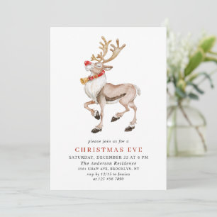 Watercolor Reindeer Rudolf HOLIDAY CHRISTMAS EVE Invitation