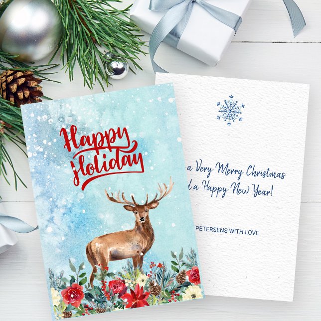 Watercolor reindeer typography Happy Holiday Card (Creator Uploaded)