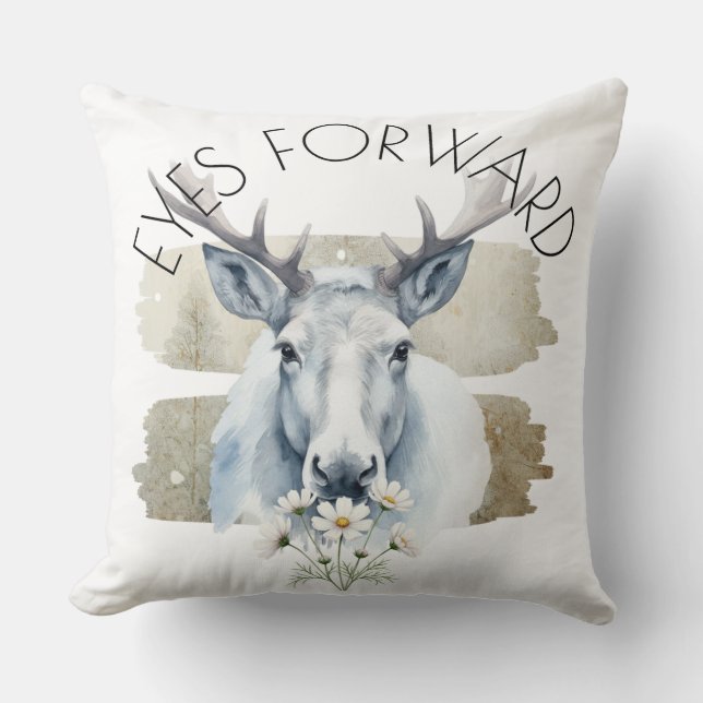 Watercolor Reindeer with Daisies Art Cushion (Front)