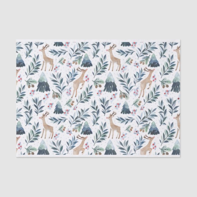 Watercolor Reindeers in the Forest Tissue Paper (Front)