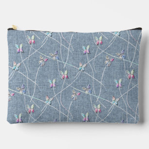 Watercolor Relief Butterflies on Denim Blue Linen Accessory Pouch