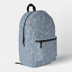 Watercolor Relief Butterflies on Denim Blue Linen Printed Backpack