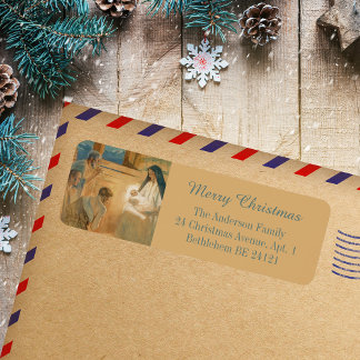 Watercolor Religious Christian Merry Christmas Return Address Label