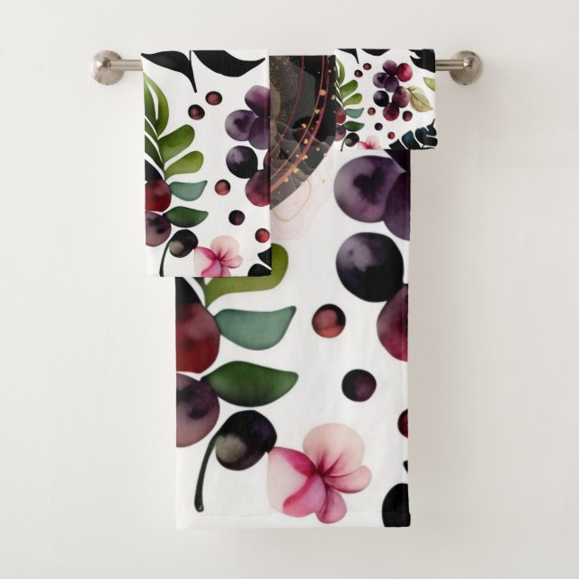 Watercolor repeatable pattern of beautiful flowers bath towel set (Insitu)